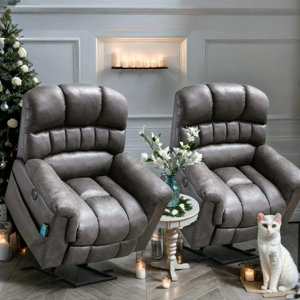 41.3" Wide Extra Large Microfiber Upholstered Modern Power Lift Reclining Heated Vibration Massage Chair with USB & Remote